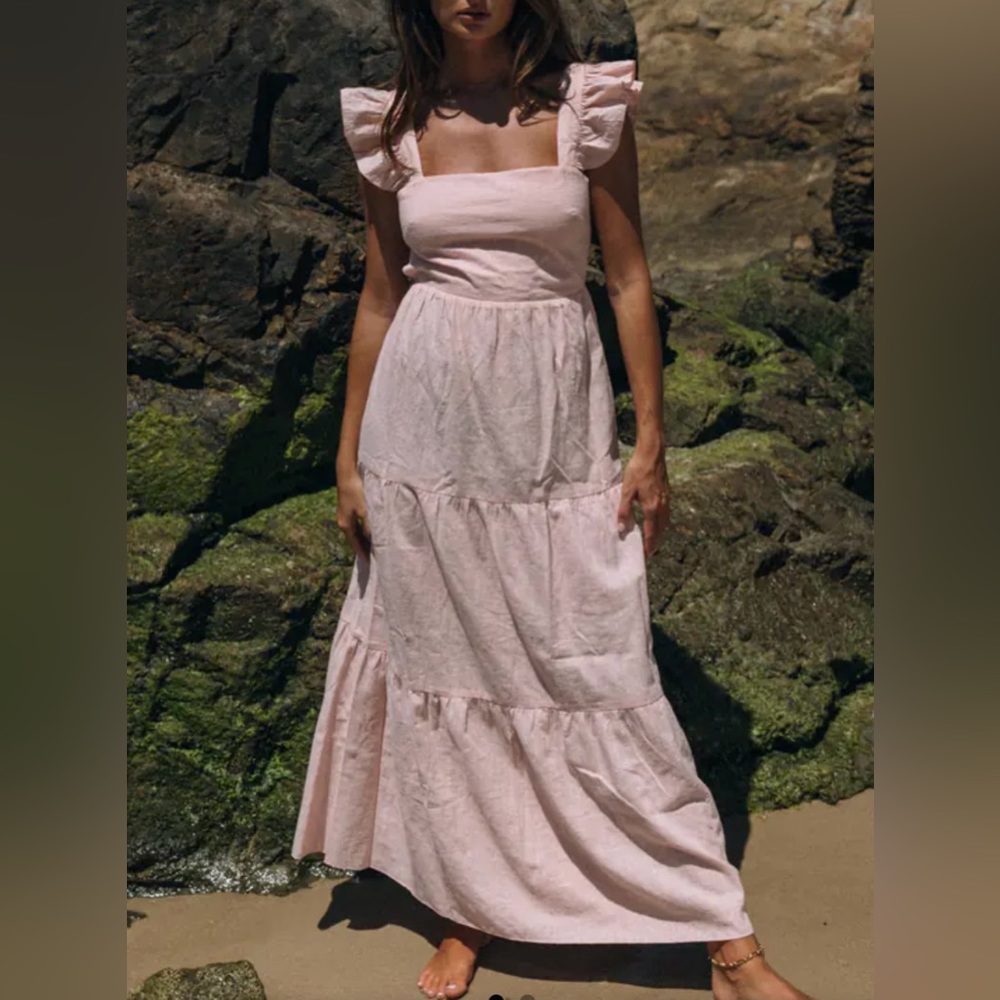 Light Pink Linen Maxi Dress -Size L